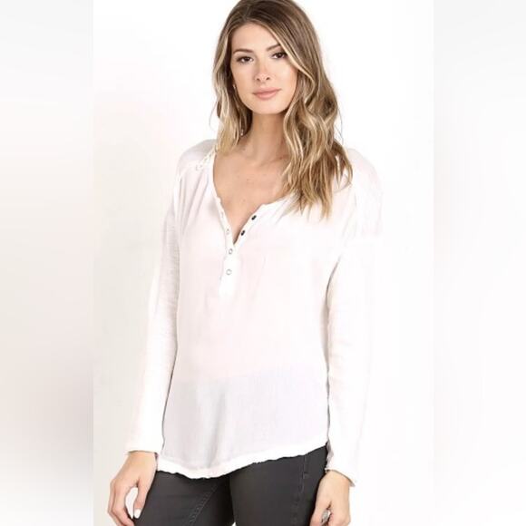 Free People We the Free White Burnout Henley - Picture 1 of 6